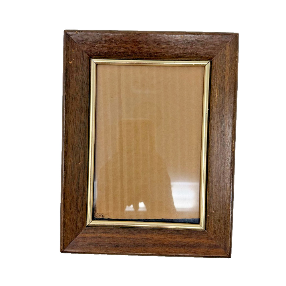 Vintage Wood Look Picture Frame Gold Tone Inner Trim No Stand